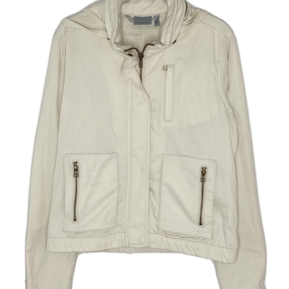Athleta Size Small Light Tan/Khaki Zip Bomber  Hooded Jacket